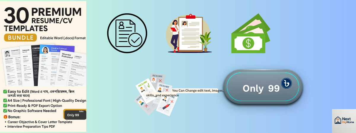30 Premium Resume/CV Templates Bundle (Editable Word Format)